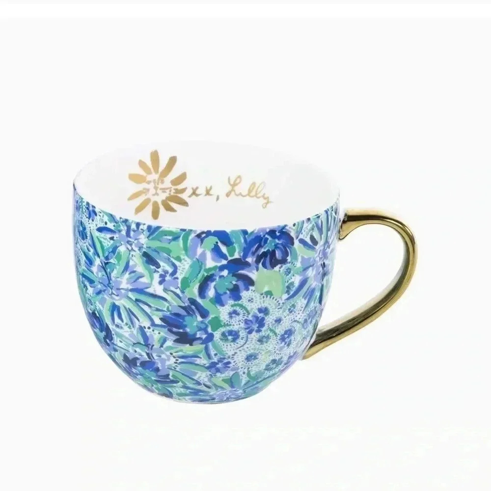 Lilly Pulitzer, Hidden Cat, 1 Large Coffee Cup Mug Blue Purple Green